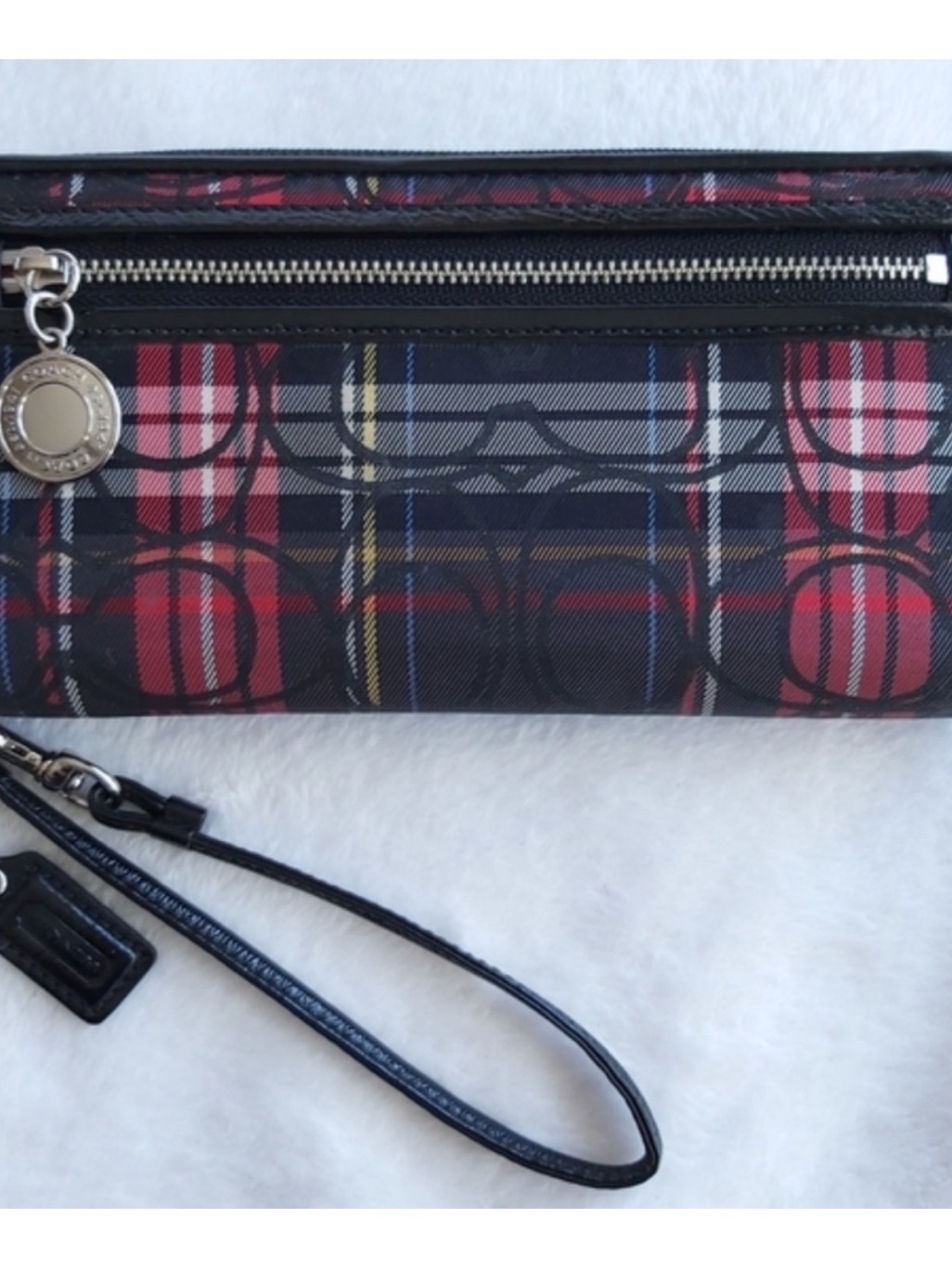 Coach Black And Red Tartan Zip Wallet Wristlet